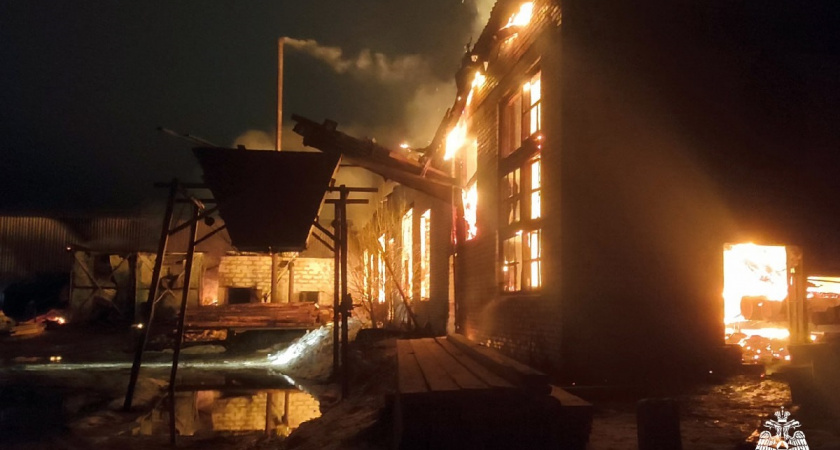 В Вологодской области 14 пожарных потушили крупный пожар на предприятии деревообработки