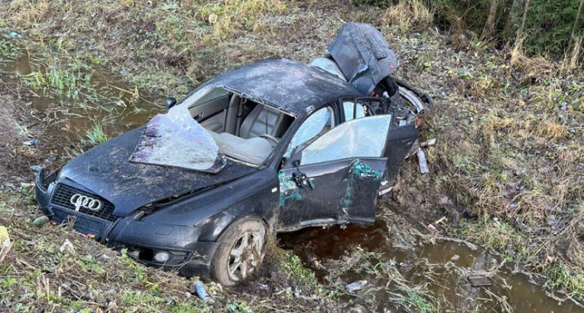 В Вологодской области водитель без прав слетел в кювет и скрылся