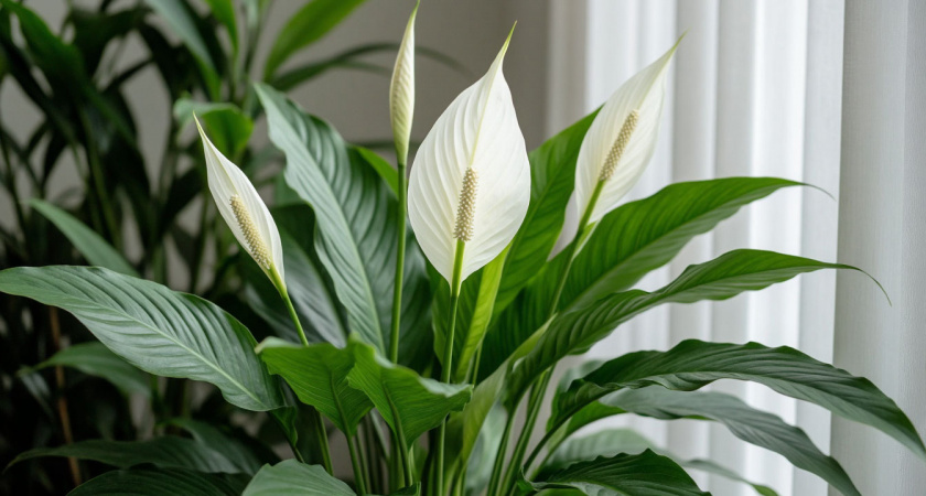 В декабре спатифиллуму — нужно как никогда: 2 г в воду — и цветоносов не сосчитать, лезут без остановки даже зимой