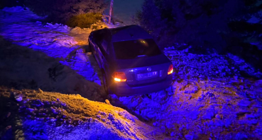 Иномарка съехала с трассы в кювет в Вологодской области