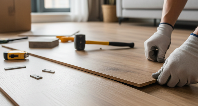 Снял старый ламинат и за 5 тыс руб постелил новый пол на кухне: выбрал материал в 100 раз надежнее и теплее - без пыли и лишней мороки