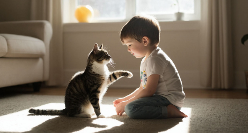 Кошка шипит на взрослых, но терпит детей: очень странный инстинкт, который сильнее боли и раздражения