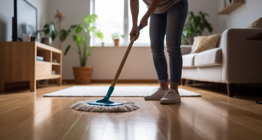 1 ложка на ведро воды – и полы не потребуют мытья неделями: поверхности сверкают, как зеркало