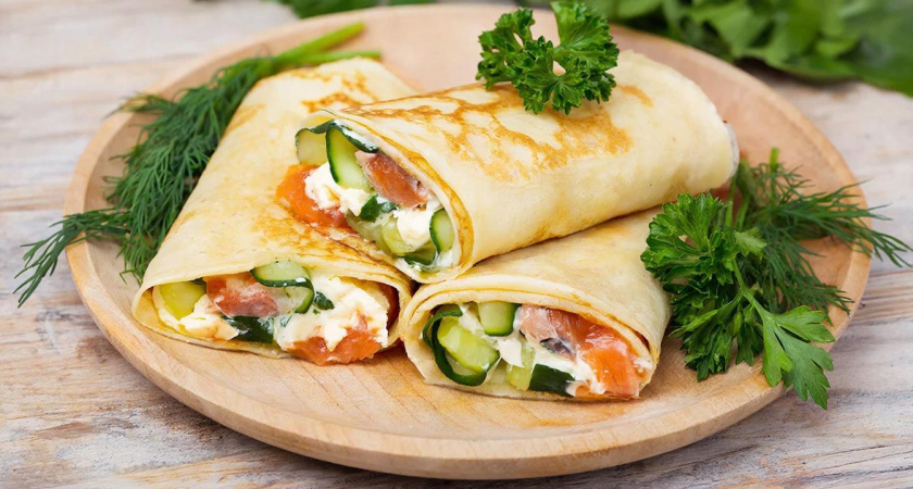 Масленица. Рулетики из блинов с красной рыбой и нежным сыром