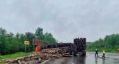 На Вологодской трассе лесовоз перевернулся в кювет