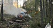 В Вологодской области во время работы в лесничестве вспыхнул экскаватор