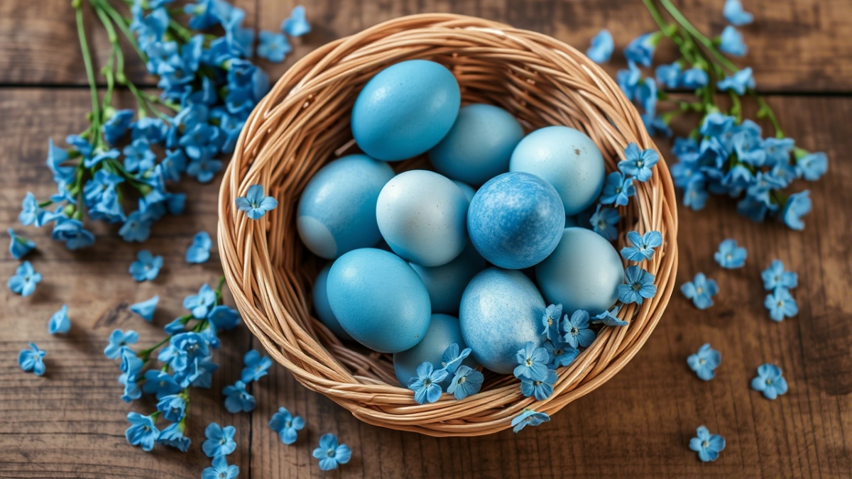 Метод из прошлого окрасит яйца в красивый голубой цвет: горсть «славянской» травы и скорлупки получатся небесного оттенка